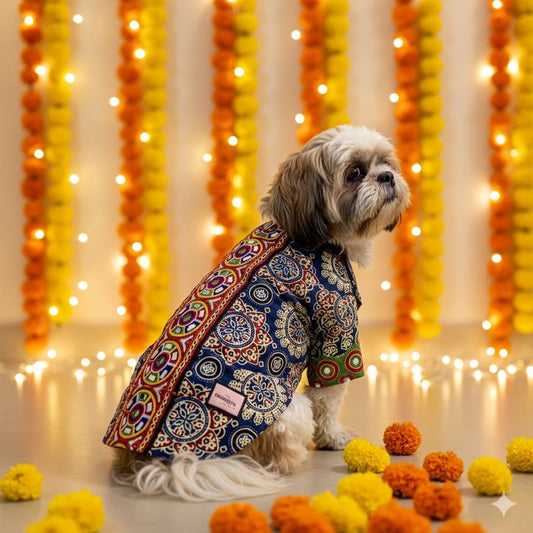 Blue Ajrakh Navratri kurta