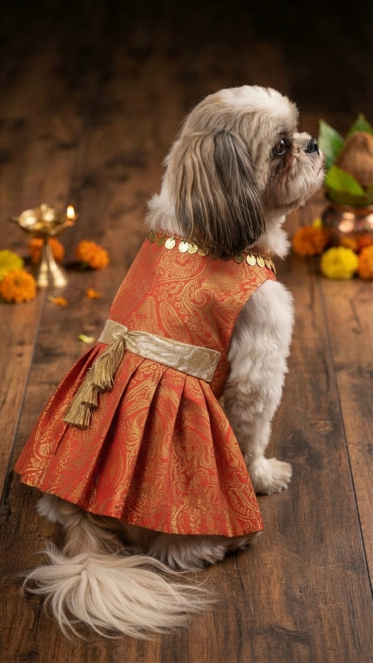 Red Brocade Anarkali Dress