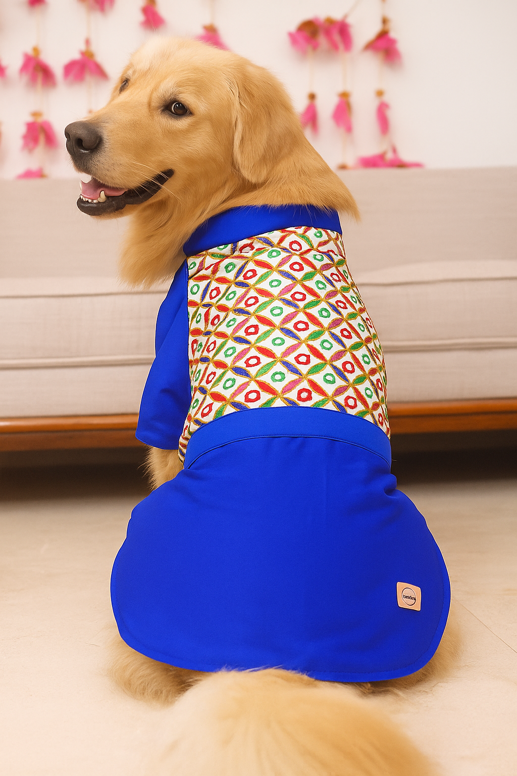 White bandhgala with blue kurta