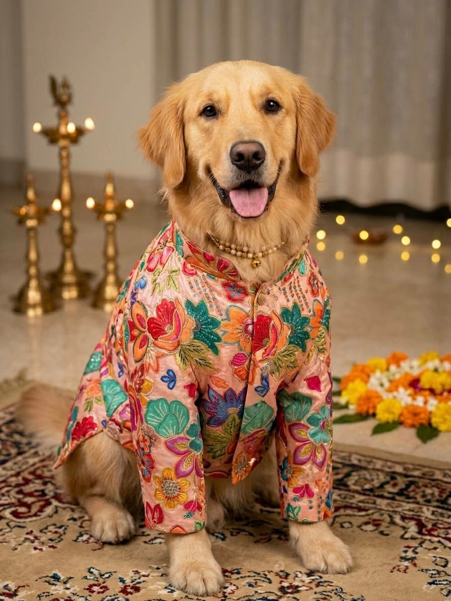Peach Floral Embroidered Sherwani
