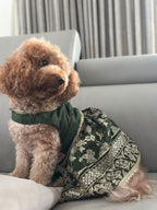 Emerald Green Golden Floral Festive Dress