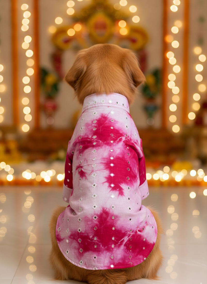 Pink mirror chanderi kurta