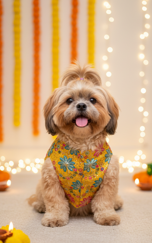 Floral yellow jashn bandhgala