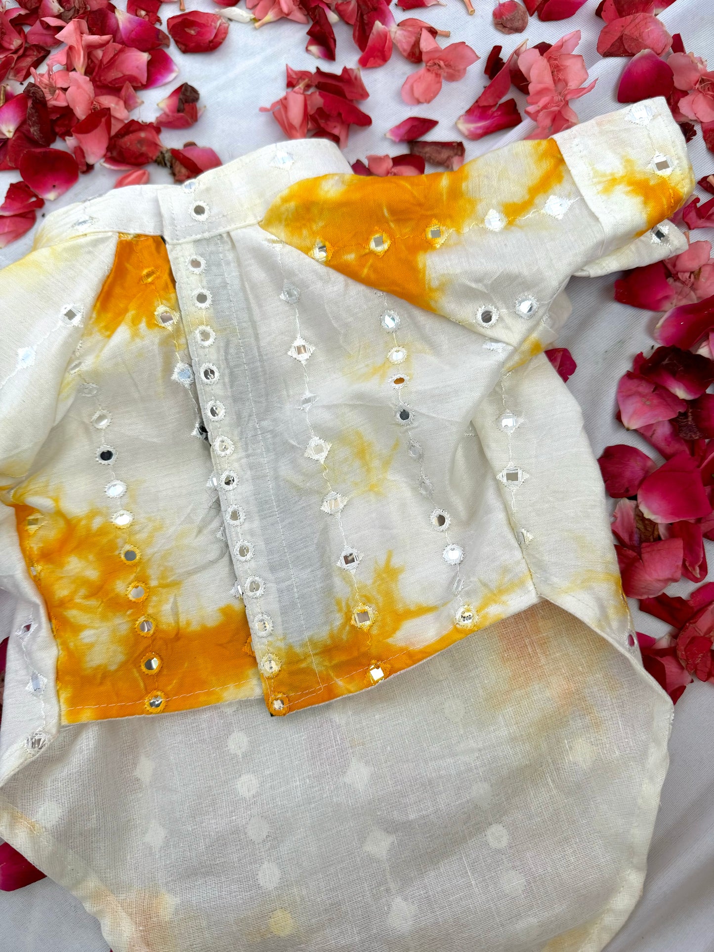 Yellow mirror chanderi kurta