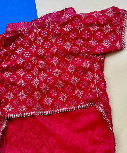 Red mirror work chikankari sherwani