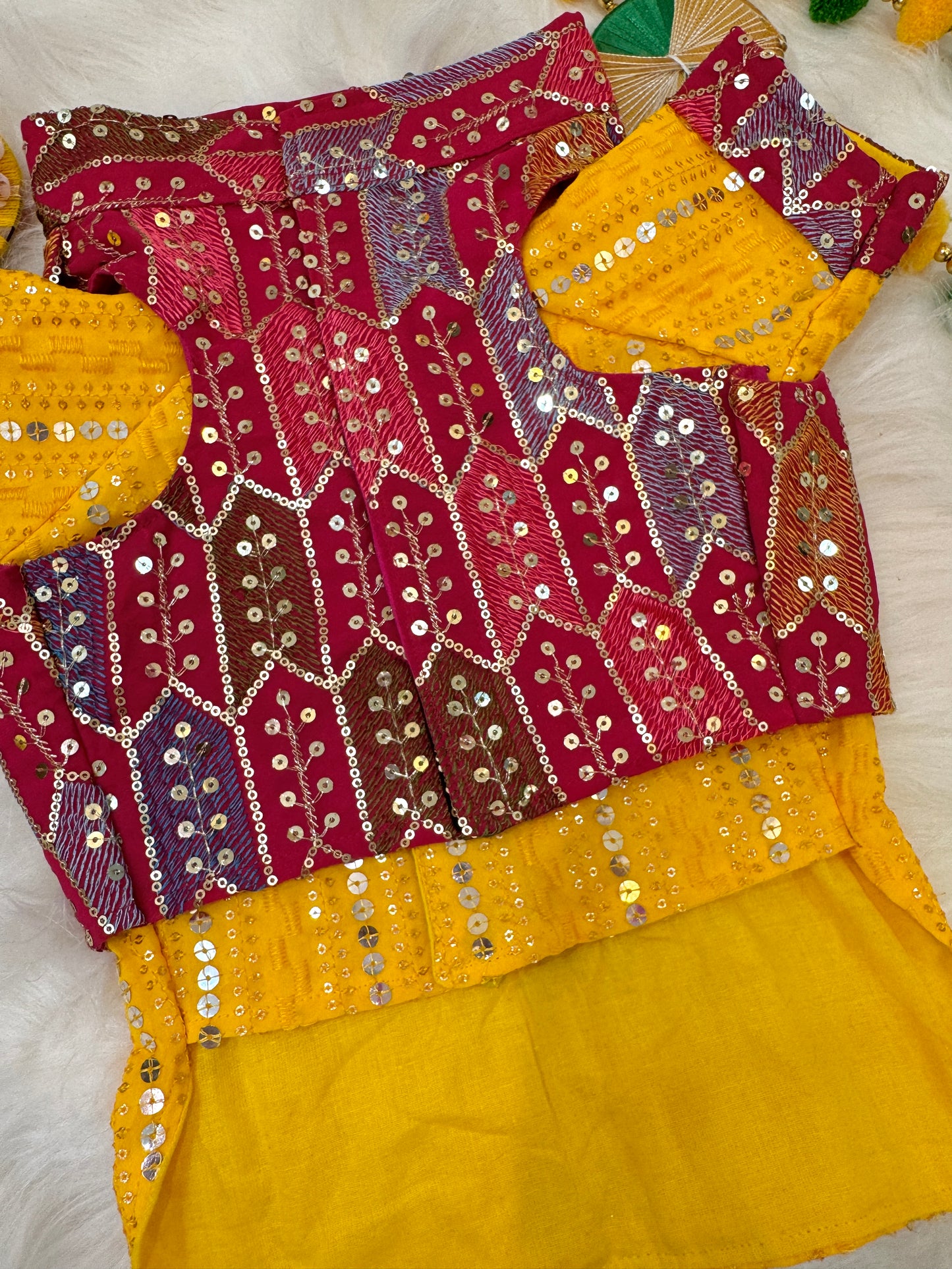 2 in 1 Yellow kurta with pink bandhgala