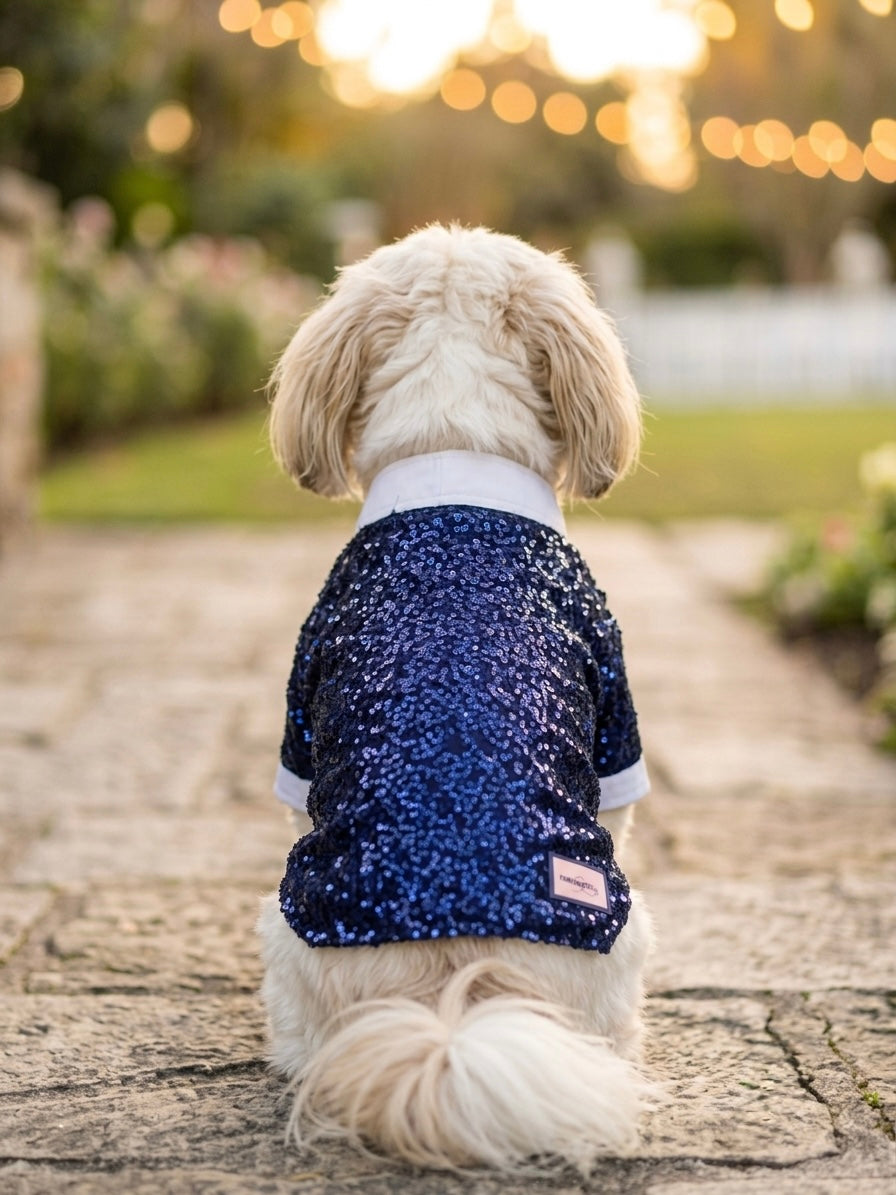 Blue Sequins Tuxedo Shirt
