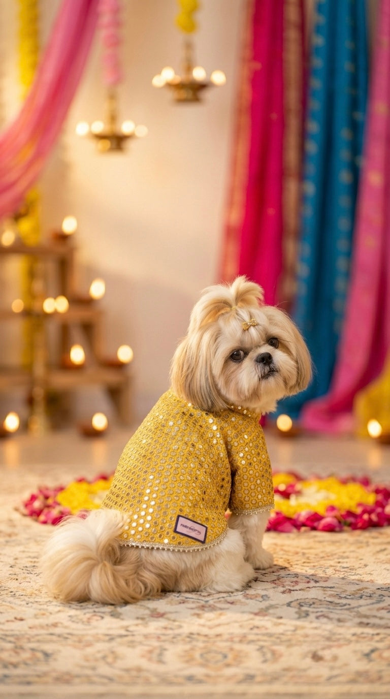 Yellow mirror work sherwani