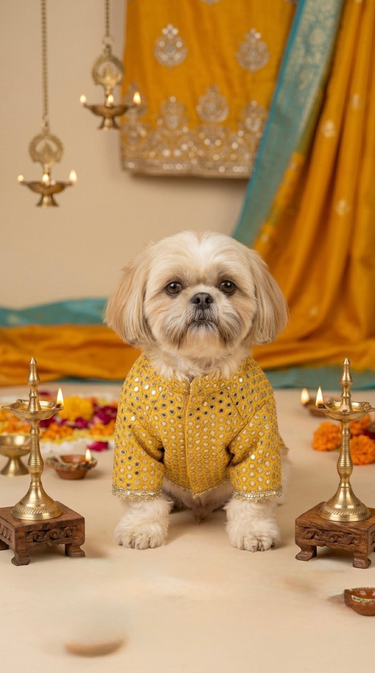 Yellow mirror work sherwani