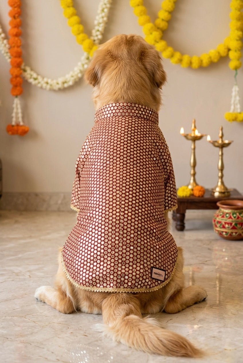 Red mirror work sherwani