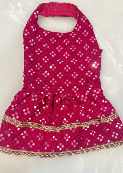 Hot pink mirror work dress