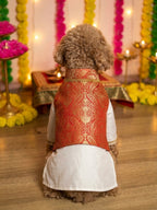Lal-Shada Pujo Brocade Kurta Set
